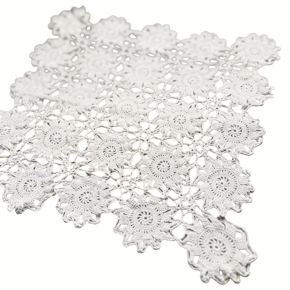 Vintage Crochet‎ Doily Unisex cream Floral Lace Cottagecore Decor Boho handmade